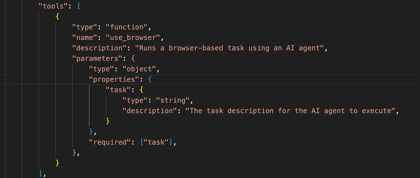 Function passed to Realtime API tools for browser use