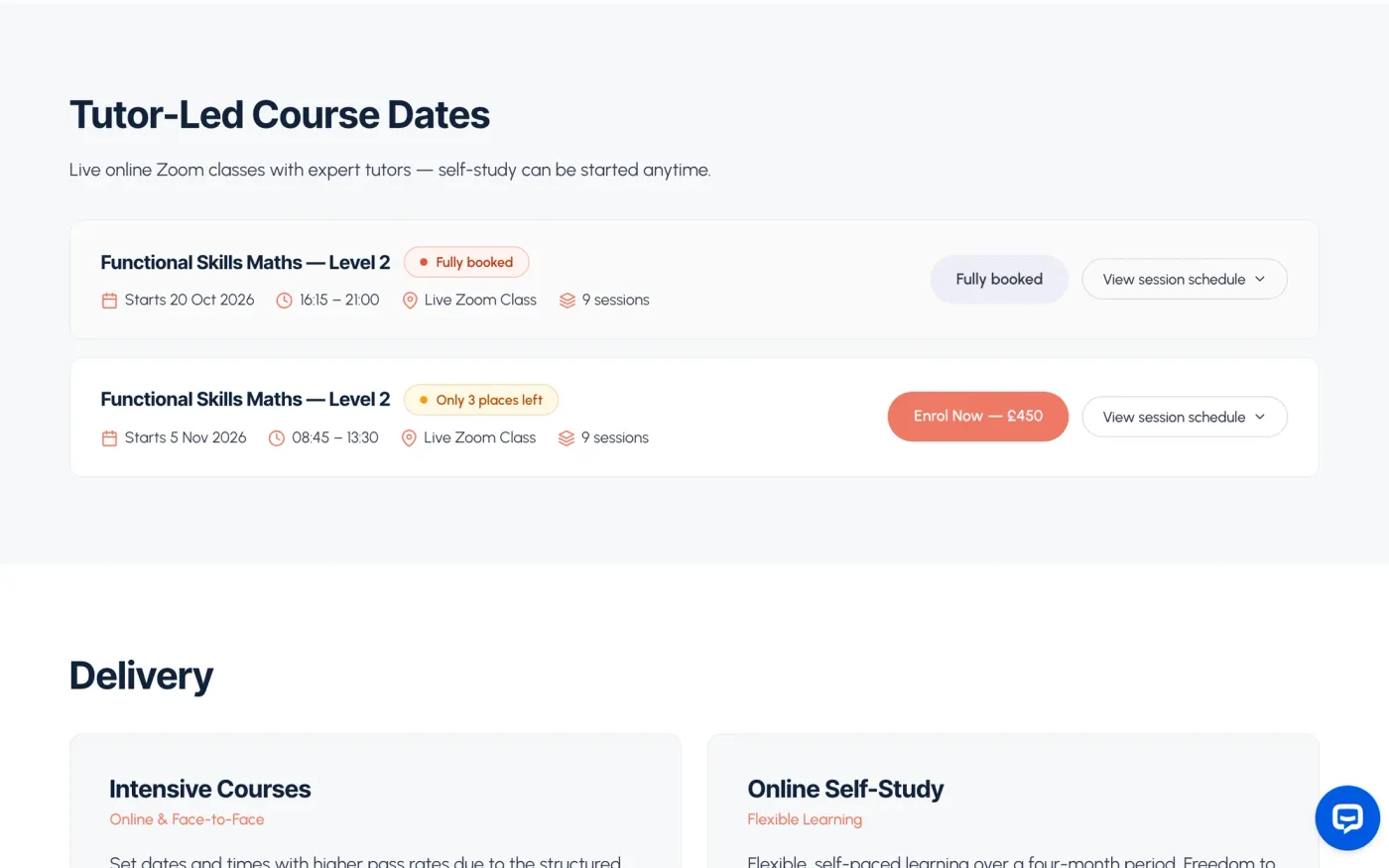 Course dates: live from Flow, with places left and online payment.