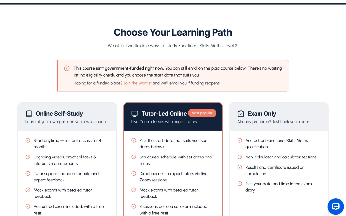 Learning paths: self-study, tutor-led or exam only.